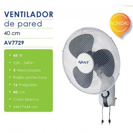 VENTILADOR DE PARED 3 VELOCIDADES 40CM 45W AVANT