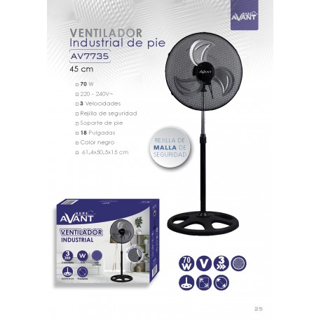 VENTILADOR INDUSTRIAL DE PIE 3 VELOCIDADES 70W AVANT