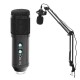 MICROFONO GAMING TUBE USB/JACK + BRAZO METAL MECANICO + SOPORTE AMORTIGUADOR DE VIBRACIONES+ FILTRO ESPONJA POP NEGRO OMEGA VARR
