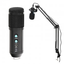 MICROFONO GAMING TUBE USB/JACK + BRAZO METAL MECANICO + SOPORTE AMORTIGUADOR DE VIBRACIONES+ FILTRO ESPONJA POP NEGRO OMEGA VARR