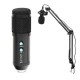 MICROFONO GAMING TUBE USB/JACK + BRAZO METAL MECANICO + SOPORTE AMORTIGUADOR DE VIBRACIONES+ FILTRO ESPONJA POP NEGRO OMEGA VARR