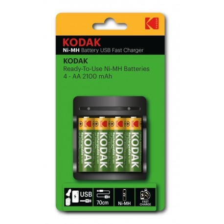 CARGADOR PILA RAPIDO KODAK USB + RECARGABLE 2100MAH LR6 AA 1.2V (PÀCK 4)