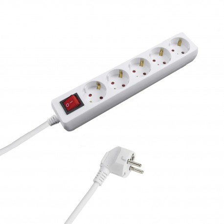 REGLETA 5 TOMAS 1.5m 3G 1.5mm2 INTERRUPTOR CON PROTECCION BLANCO LEDECOR