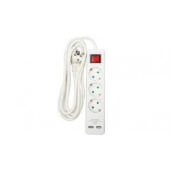 REGLETA 3 TOMAS + 2 USB-A 3M 3X1,5MM INTERRUPTOR CON PROTECCION 