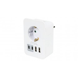 ADAPTADOR ENCHUFE SCHUKO BLANCO +2 X USB A+ 2 X USB TYPEC 