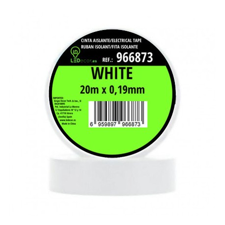 CINTA AISLANTE PVC ALTA CALIDAD BLANCA 20 M x 19mm LEDECOR