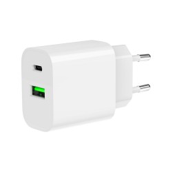 CARGADOR RAPIDO POWER DELIVERY 2 PUERTOS TIPO-C 20W + USB BLANCO GEMBIRD