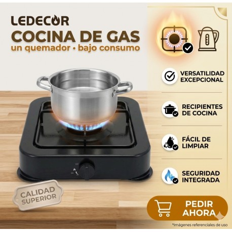 COCINA PORTATIL DE GAS BUTANO Y PROPANO 1 FUEGOS LEDECOR